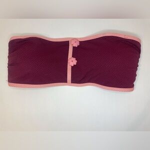 kate spade Women’s Burgundy Bandeau with Pink Trim Swimsuit Top Size M